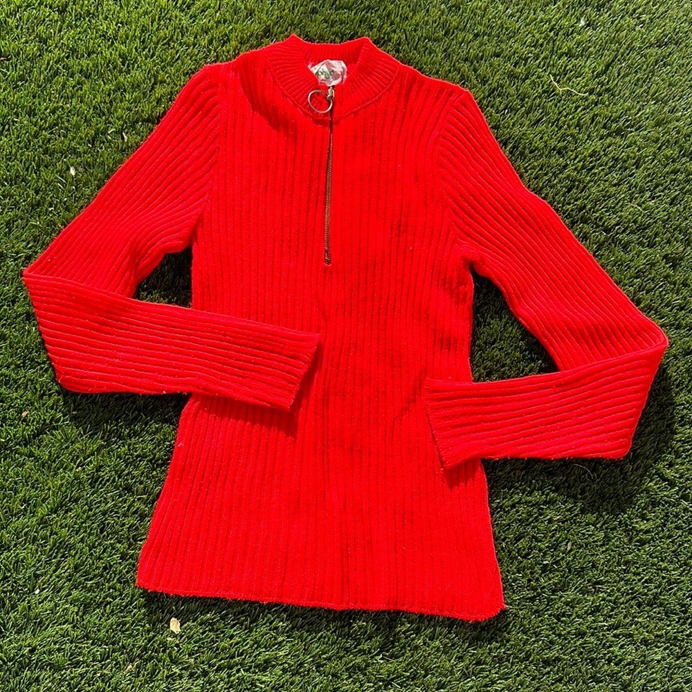 ZEPHYR vintage 70s  ribbed Red sweater estimated  size XS, super stretchy